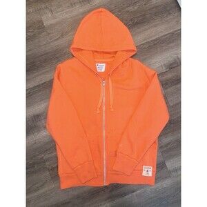 Champion Orange Full Zip Hooded Fleece Hoodie Men's L Long Sleeve Pockets
